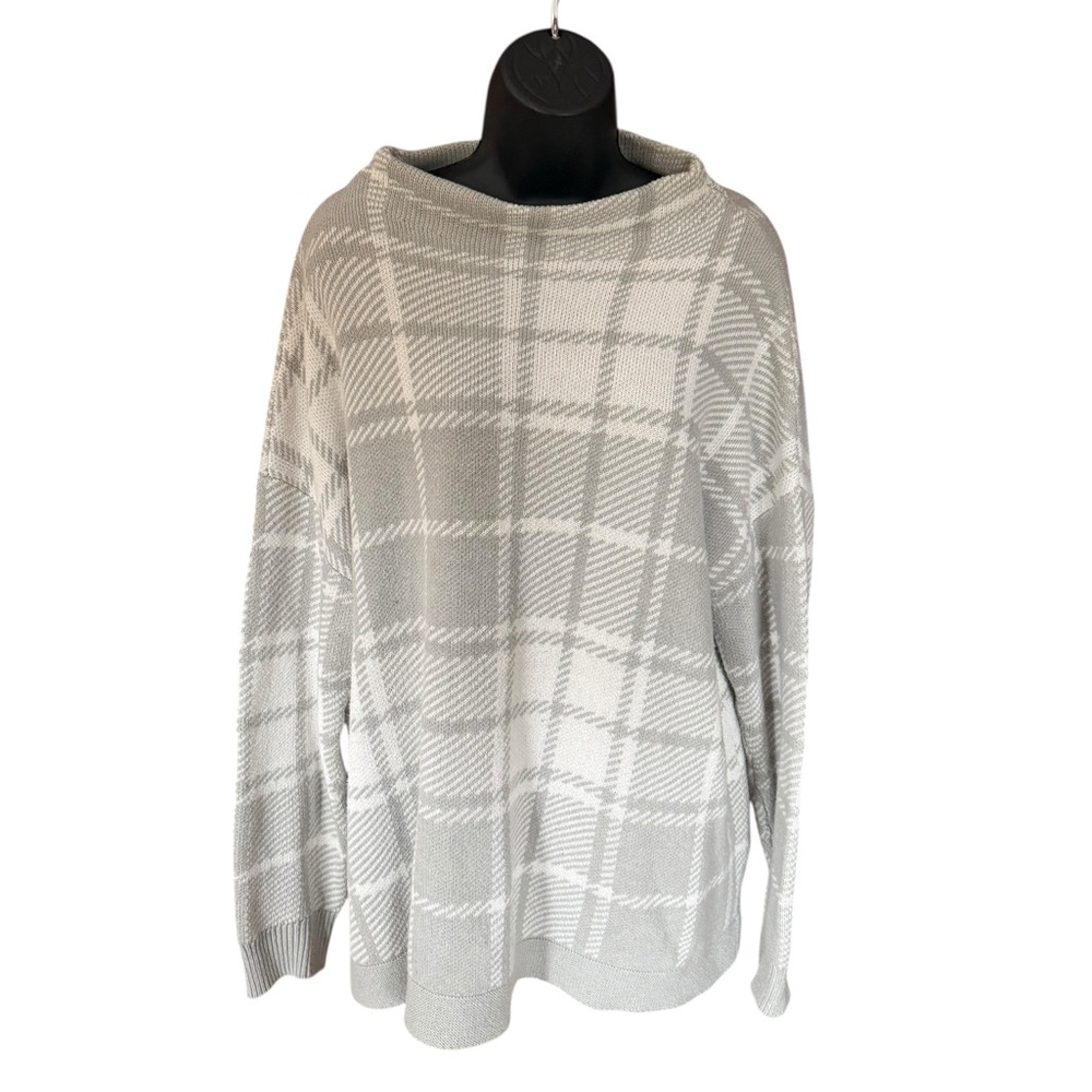 Soft Surroundings Gray and White Plaid Turtleneck Sweater Size XL